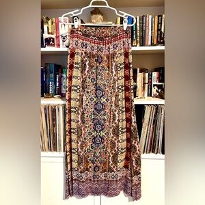 Francesca’s Blue Rain Boho Maxi Skirt Size M–Multicolor Paisley Print Side Slits